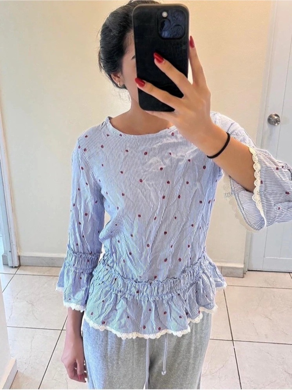 Arizona Jean Co. Striped Peplum Blouse Size kids XL (16)